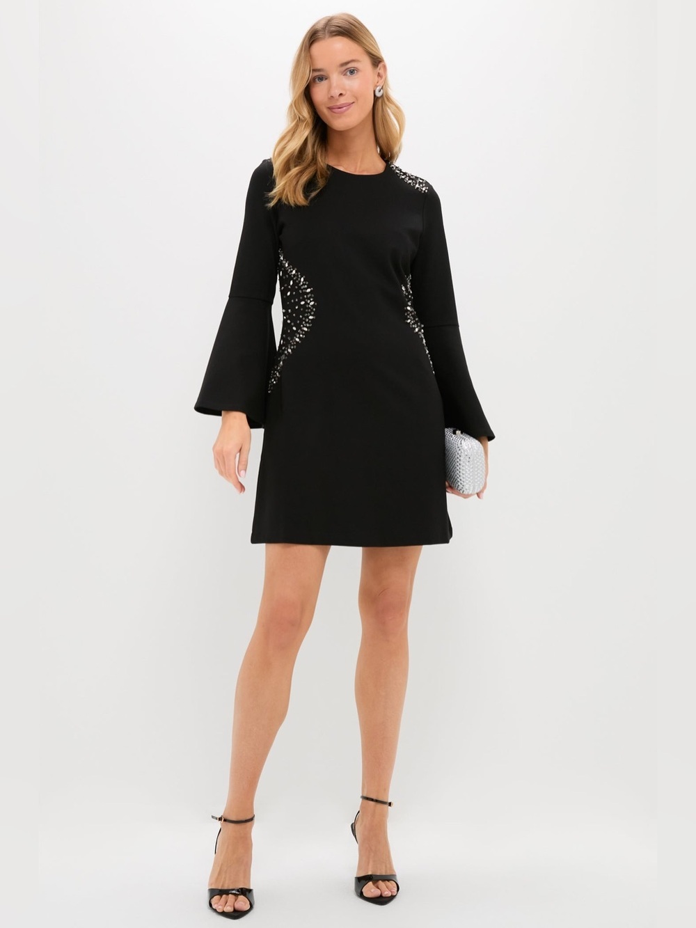 NWT Tuckernuck Black Embellished Farrow Mini Dress Long Bell Sleeves Size Small